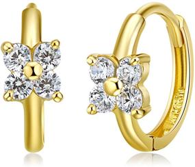 img 3 attached to Stunning 14k Yellow Gold Flower CZ Huggie Earrings: Choose from 2 Vibrant Colors (10 x 10 mm)