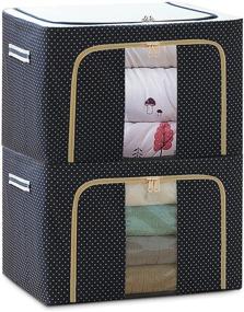 img 4 attached to 📦 Large Capacity 2-Pack Closet Storage Bins Boxes, 72L Oxford Cloth Steel Frame Folding Storage Bag for Clothes, Strong Organizer Basket for Shoes Bedding, Anti Dust, Moisture Resistant Underwear Storage Pouch