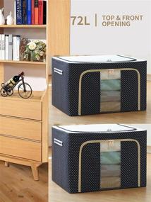 img 2 attached to 📦 Large Capacity 2-Pack Closet Storage Bins Boxes, 72L Oxford Cloth Steel Frame Folding Storage Bag for Clothes, Strong Organizer Basket for Shoes Bedding, Anti Dust, Moisture Resistant Underwear Storage Pouch