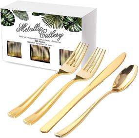 img 4 attached to 🍽️ Nervure 300 Piece Gold Plastic Cutlery Set - Heavyweight Gold Plastic Silverware - Disposable Gold Plastic Utensil, Including 150 Forks, 75 Knives, and 75 Spoons, Ideal for Parties & Weddings