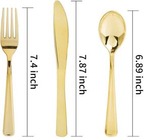 img 3 attached to 🍽️ Nervure 300 Piece Gold Plastic Cutlery Set - Heavyweight Gold Plastic Silverware - Disposable Gold Plastic Utensil, Including 150 Forks, 75 Knives, and 75 Spoons, Ideal for Parties & Weddings