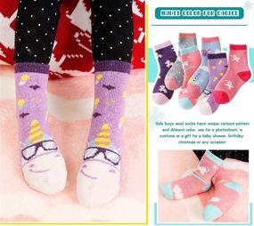img 3 attached to Теплые и мягкие шерстяные носки для детей - милый анималистический дизайн, плотные термоноски для детей и малышей зимой.