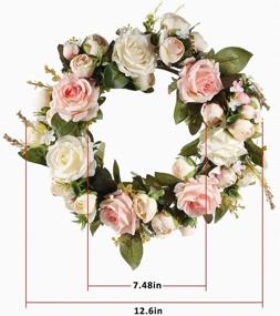 img 2 attached to 🌹 LaHomey 12" Rose Flower Wreath, Peony Garland Wreath for Wedding Christmas Party, Handcrafted Home Decor