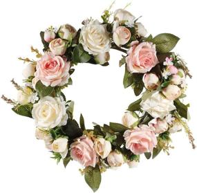 img 1 attached to 🌹 LaHomey 12" Rose Flower Wreath, Peony Garland Wreath for Wedding Christmas Party, Handcrafted Home Decor