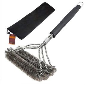 img 4 attached to Gialer Bristle Free Stainless Steel BBQ Cleaning Brush - Safe Wire Bristles 18&#34; Triple Scrubber for Weber Gas/Charcoal Grilling Grates - Stainless Steel Barbecue Grill Brush