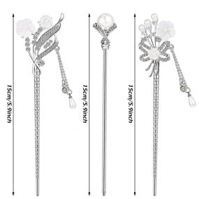 img 2 attached to Vintage Hairpin Set with Rhinestone Pearl Hair Stick, Chinese Hair Chopsticks, and Tassel Hair Pin - Traditional Style Hair Accessories for Women and Girls