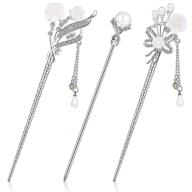 vintage hairpin set with rhinestone pearl hair stick, chinese hair chopsticks, and tassel hair pin - traditional style hair accessories for women and girls logo