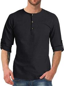 img 1 attached to Esobo Sleeve Henley Shirts Cotton Men's Clothing for Shirts