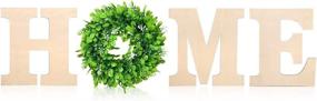 img 4 attached to Caydo 12 Inch Unpainted Stick-On Wooden Letters for Home Wall Decor with 12 Inch Faux Boxwood Wreath