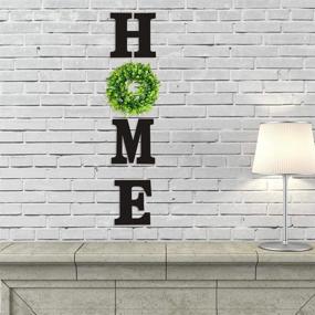 img 3 attached to Caydo 12 Inch Unpainted Stick-On Wooden Letters for Home Wall Decor with 12 Inch Faux Boxwood Wreath