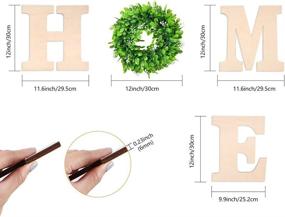 img 2 attached to Caydo 12 Inch Unpainted Stick-On Wooden Letters for Home Wall Decor with 12 Inch Faux Boxwood Wreath