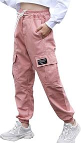 img 2 attached to SANGTREE Elastic Drawstring Tapered Pockets Girls' Clothing for Pants & Capris