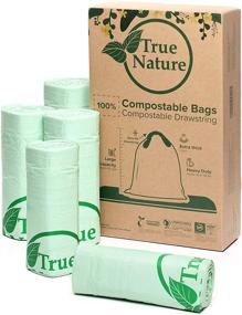 img 4 attached to True Nature 100% Compostable Bags: Heavy-Duty, XL Drawstring Kitchen/Yard Waste Bags - 75 Ct, BPI ASTM D6400 Certified