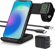 ocommo upgraded 2 in 1 wireless charger for apple watch 5, 4, 3, 2, 1, iphone 11, 11 pro, 11 max pro, xs max, xr, xs, 8 plus, iphone and watch charging station with qc 3.0 adapter - black logo