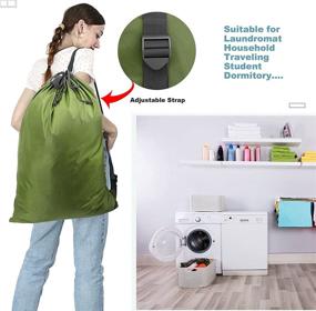 img 2 attached to BeeGreen Large Green Laundry Bag - Heavy Duty with Straps, Machine Washable, for Traveling, Student Dormitory, Camp, Christmas Sack for Gifts, Backpack Laundry Hamper, String Dirty Cloth