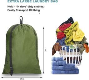 img 3 attached to BeeGreen Large Green Laundry Bag - Heavy Duty with Straps, Machine Washable, for Traveling, Student Dormitory, Camp, Christmas Sack for Gifts, Backpack Laundry Hamper, String Dirty Cloth