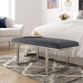 img 3 attached to 🛋️ Elle Decor Remi Velvet Bedside Bench: Stylish Ottoman for Entryway Accent Furniture - Easy Assembly, 42", Dark Gray