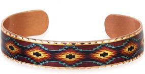 img 4 attached to 🌈 Exquisite Artisan Handcrafted Unisex Native Bracelets: Open-ended Copper Cuff Adorned with Native Motifs, Art Deco Motifs, Black Star, Sunburst, Rainbow, and Artwork Jewelry