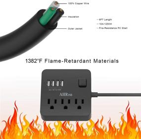 img 1 attached to 💡AHRISE удлинитель с 3 розетками и 4 портами USB для смартфонов и планшетов - дом, офис, отель, круизный корабль - 5 футов, сертифицирован ETL, черный