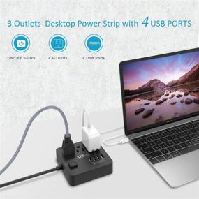 img 3 attached to 💡AHRISE удлинитель с 3 розетками и 4 портами USB для смартфонов и планшетов - дом, офис, отель, круизный корабль - 5 футов, сертифицирован ETL, черный