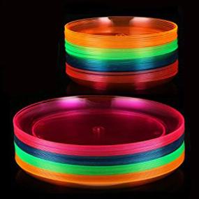img 2 attached to 🐯 Tiger Chef 80-Piece Neon Assorted Glow Party Supplies: Neon Plastic Plates, Cups & Cutlery in Pink, Blue, Green & Orange - Service for 16