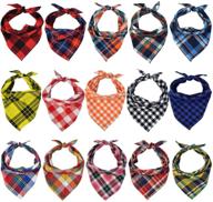 🐾 15pcs dog bandanas: stylish checkered cotton scarves for pets! perfect outdoor fall accessories for small, medium & large dogs and cats logo