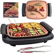 🔥 upgrade electric indoor smokeless bbq grill - nonstick tabletop griddle with recipes and clip, adjustable thermostat, removable washable plates, easy to clean, portable flat square grill plates, 16" x 11 логотип