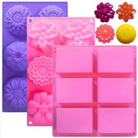 img 4 attached to 🧼 Bagvhandbagro 3Pcs Soap Molds: 6 Cavities Silicone Molds for Soap Making, Handmade Cake, Chocolate Biscuit, and Pudding – Rectangle & Flower Shapes