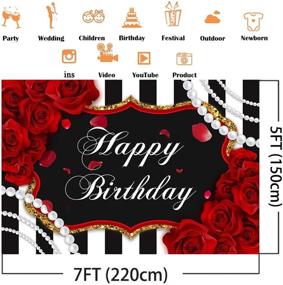 img 2 attached to 🌹 Avezano Happy Birthday Rose Flower Backdrop: Red and Black Stripe 7x5ft Party Decoration with Pearl Red Floral Dessert Table Banner