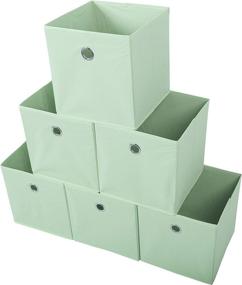 img 4 attached to Shinetidy Foldable Cube Organizer Storage Bins Set of 6 - Light Green Fabric Drawers