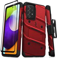 💪 zizo bolt series galaxy a52 5g case with screen protector, kickstand, holster, and lanyard - red/black logo