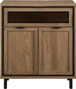 img 1 attached to 🏢 Walker Edison Mesh Metal Drop Down Door Wood Accent Cabinet: Stylish Bar Storage Entry Table for Living Room or Dining Room in English Oak, 30 Inch