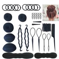 🎀 black hair accessories for women - topsy tail hair braiding tools, haircut clamp, hair bun clip maker pads, hairpins, roller braid, twist sponge, and hair ponytail tools to achieve various hair styles logo