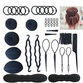 img 2 attached to 🎀 Black Hair Accessories for Women - Topsy Tail Hair Braiding Tools, Haircut Clamp, Hair Bun Clip Maker Pads, Hairpins, Roller Braid, Twist Sponge, and Hair Ponytail Tools to Achieve Various Hair Styles