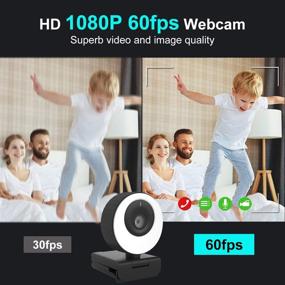 img 3 attached to 🎥 High Definition 1080P 60FPS Webcam with Built-in Microphone, 2021 COSHIP Computer Camera featuring Ring Light, Privacy Cover, Enhanced Auto-Focus, Adjustable Brightness, Ideal for Zoom Skype Streaming