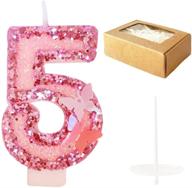 dadybaby pink glitter number 5 birthday candles - handmade sequin candle for happy birthday cake logo