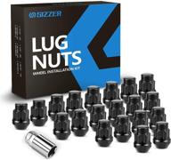 20-count set of sizzer m12x1.25 long lug nuts - 1.26” length, 5-spline bulge acorn style, black finish, includes socket key - ideal for aftermarket 12mmx1.25 wheel lug nut replacement logo