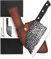 premium serbian chefs knife - hand-forged full tang butcher knife with leather sleeves for kitchen, camping, bbq - imarku 7 inch cleaver knife logo