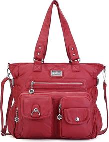 img 4 attached to Angelkiss Women's PU Tote Satchel Bags: Stylish & Functional Handbags with Pockets & Shoulder Straps