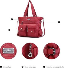 img 3 attached to Angelkiss Women's PU Tote Satchel Bags: Stylish & Functional Handbags with Pockets & Shoulder Straps