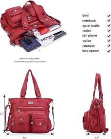 img 2 attached to Angelkiss Women's PU Tote Satchel Bags: Stylish & Functional Handbags with Pockets & Shoulder Straps