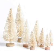 🎄 8pcs mini pine tree artificial christmas tree with snow frost, wood base - home table top decor, christmas ornaments, diy craft (beige) logo