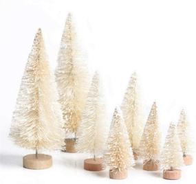 img 4 attached to 🎄 8pcs Mini Pine Tree Artificial Christmas Tree with Snow Frost, Wood Base - Home Table Top Decor, Christmas Ornaments, DIY Craft (Beige)