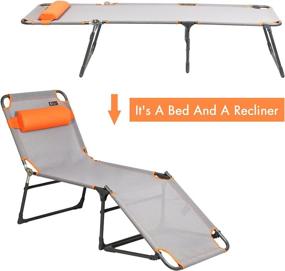 img 2 attached to 🏖️ PORTAL Adjustable Folding Reclining Lounger Beach Bed Cot, Grey - Set Up Size: 76&#34; (L) X 25&#34; (W) X 15.75&#34; (H)