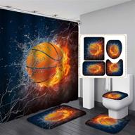 🔥 flaming basketball shower curtain set for boys - 4 piece sports theme with rugs, mats, and toilet lid cover - polyester fabric, basketball on fire design (71 inch x 71 inch) logo