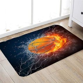 img 1 attached to 🔥 Flaming Basketball Shower Curtain Set for Boys - 4 Piece Sports Theme with Rugs, Mats, and Toilet Lid Cover - Polyester Fabric, Basketball on Fire Design (71 Inch x 71 Inch)