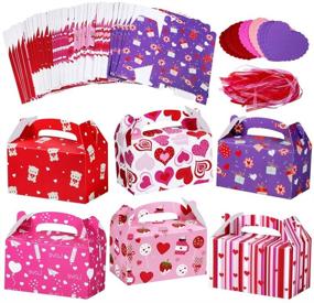 img 4 attached to 🎁 48-Piece Winlyn Valentine's Day Cookie Boxes Set - Heart Prints Treat Boxes, Goodie Bag Party Favor Containers with Heart Tags - Bulk Candy Boxes for Kids, Girls, School Classroom Supplies on Mother's Day