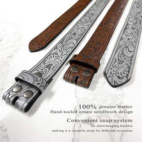 img 3 attached to Tooled Embossed Brown Leather Western Men's Accessories and Belts