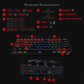 img 1 attached to 🔴 Redragon K530 Draconic 60% Compact RGB Wireless Mechanical Keyboard – TKL Design, 61 Keys, Bluetooth 5.0, Blue Switches, 16.8M RGB Lighting – PC, Laptop, Cell Phone Compatible