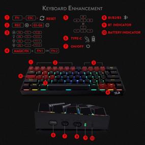 img 1 attached to 🔴 Клавиатура Redragon K530 Draconic 60% компактная RGB безпроводная механическая – TKL дизайн, 61 клавиша, Bluetooth 5.0, синие переключатели, 16,8 миллионов цветов RGB подсветки – PC, ноутбук, совместима с мобильным телефоном